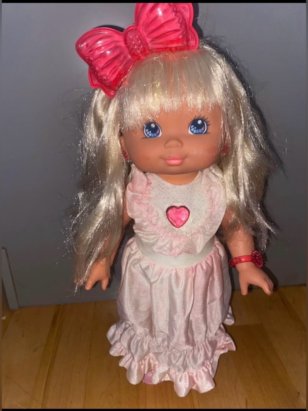 Mattel Pj 💖 Sparkle Baby Doll with Pink Bow and Pink Dress and shoes